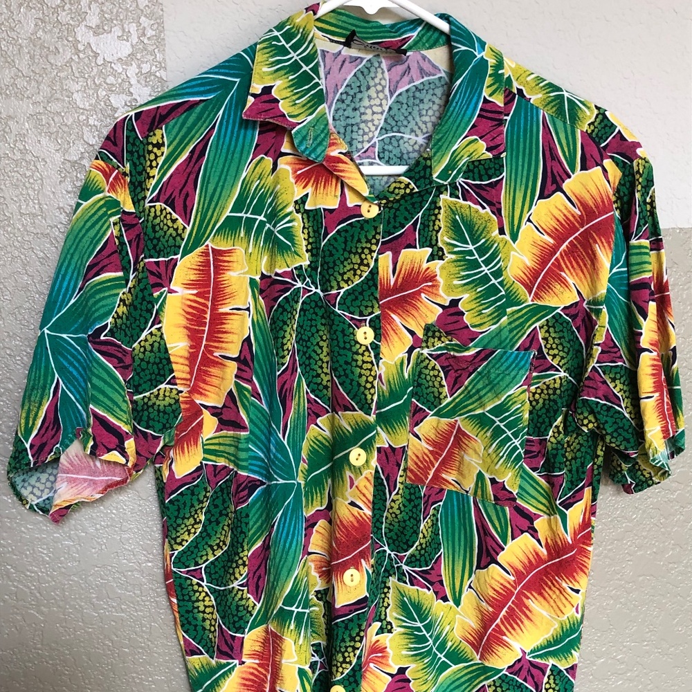 Tropical Floral Print Aloha Collared Shirt Mariel Brand